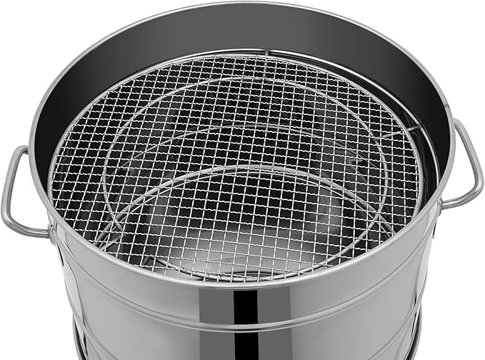 Stainless Steel Smokeless Barbecue Surround Charcoal Grill, 50 Kabob Skewer Portable Charcoal BBQ Charcoal Barrel Smoker with Grilling Accessories Set for Camping, Backyard & Home BBQ INGRILL