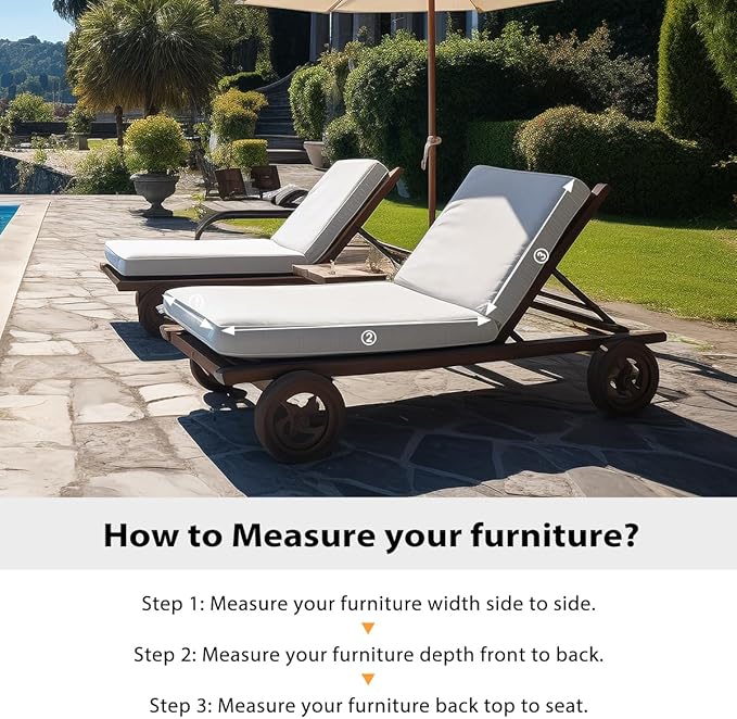 Sundale Outdoor Olefin Chaise Lounge Cushion, Water-Resistant Patio Lounge Chair Cushion, Thick Lounger Pad with 4 Straps Light Gray, 80 x 26 x 4 Inches