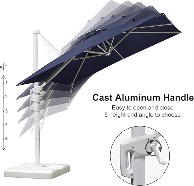 PURPLE LEAF 8 FT Patio Umbrella White Cantilever Umbrella Aluminum Square Outdoor Offset Umbrella Hanging Windproof with 360° Rotation for Garden Deck Pool, Navy Blue