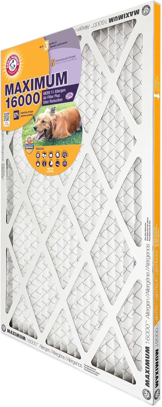 Arm & Hammer Max Allergen & Odor Reduction 18x18x1 Air and Furnace Filter, MERV 11, 4-Pack