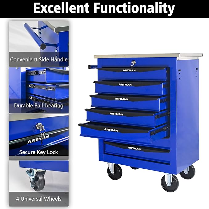 7 Drawers Tool Cart on Wheels, Multifunctional Rolling Tool Box, Drawers Rolling Trolley Organizer Tool Storage Chest for Garage,Workshop,DIY Multiple Interconnectable(4 Drawers-30.5" H)