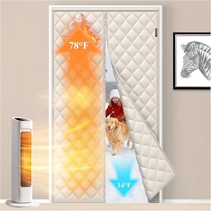 MAGZO Thermal Door Draft Stopper Cover, 36" x 82", Upgraded Oxford Filled with Thicken Cotton, Curtain Insulation Blanket for Winter/Sliding Glass/Patio/Entry/Single/Front/Back Doors, Beige