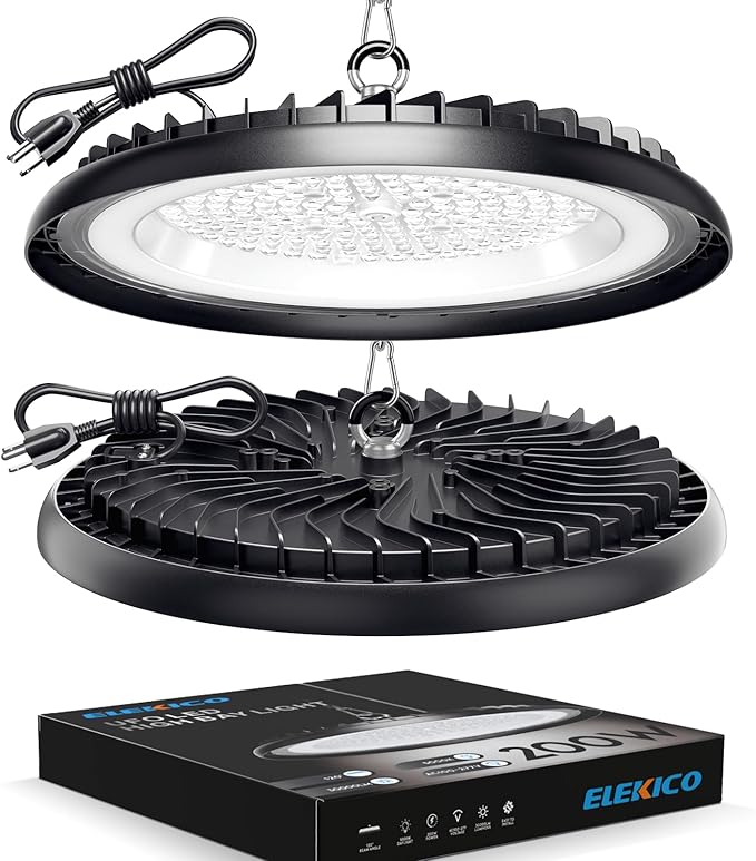 New Ultra-Thin Super Bright 200w Ufo Led High Bay Light | 30000LM 5000K High Bay Led Shop Lights With 5ft Cable Hook Safe Rope| Shop&Garage Lighting lights For Factory Workshop Warehouse Garage Barn