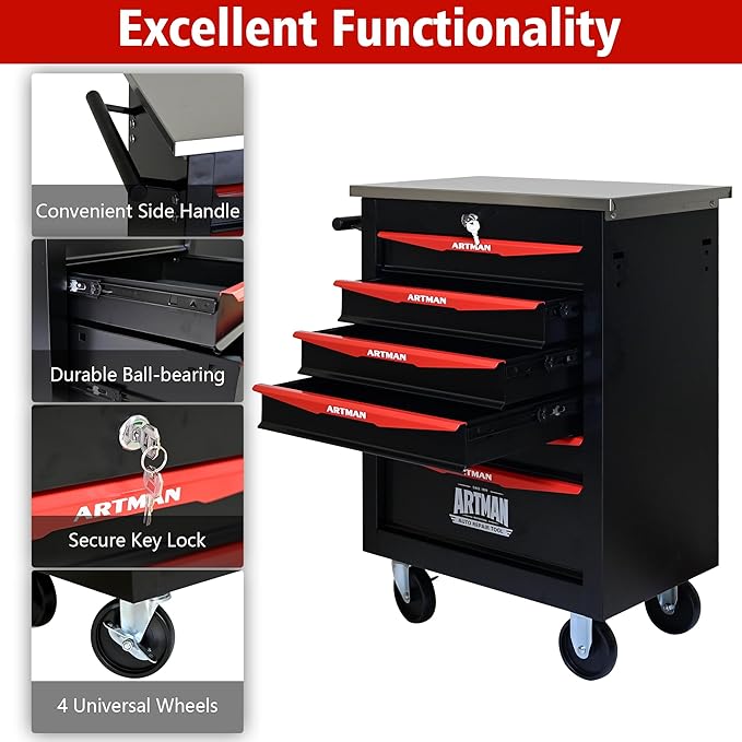 6 Drawers Tool Cart on Wheels,Multifunctional Rolling Tool Storage Chest,Drawer Rolling Trolley Organizer Tool Box for Garage,Workshop,DIY Multiple Interconnectable(6 Drawers-30.5" H)