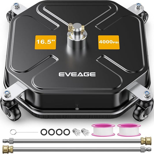 EVEAGE 16.5" Pressure Washer Surface Cleaner - Stainless Steel Power Washer Surface Cleaner with 4 Wheels & 2 Extension Wands, 4000PSI Power Washer Accessories Attachment