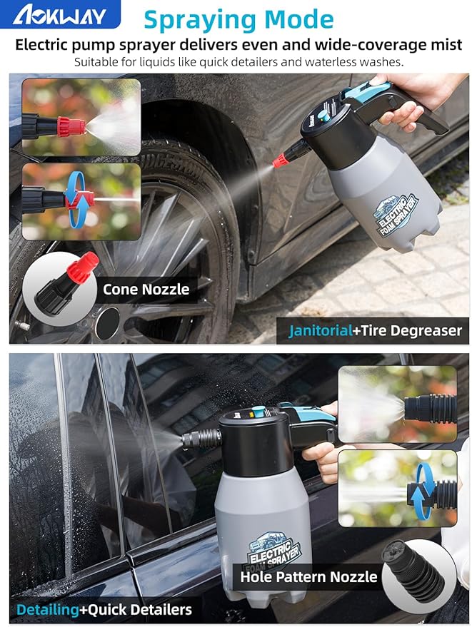 aokway Electric Foam Sprayer Car Wash, Car Soap Foam Sprayer, Battery Powered Foaming Pump Sprayer for Cleaning Car Detailing Portable Cordless Handheld Foam Cannon