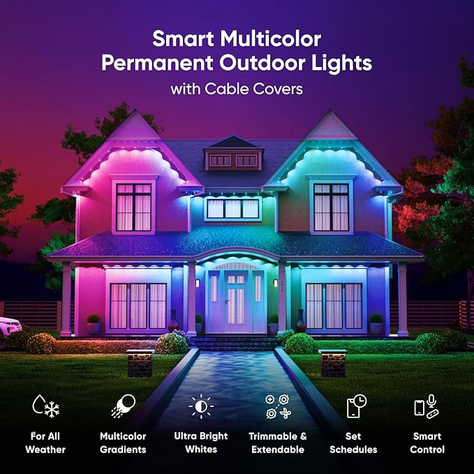 Nanoleaf Matter Permanent Outdoor Lights, Smart RGBCW Outdoor String Lights for Daily & Accent Lighting, IP67 Waterproof, Compatible with Alexa, Google Home, Multiple Scene Modes, 98ft (30m)