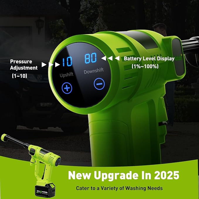 Cordless Power Washer, 900 PSI Cordless Pressure Washer, Portable Power Washer with 3.0Ah Battery&Charger & 6-in-1 Nozzle, 17FT Drain Hose, Portable Pressure Washer for Car WashHomeYard