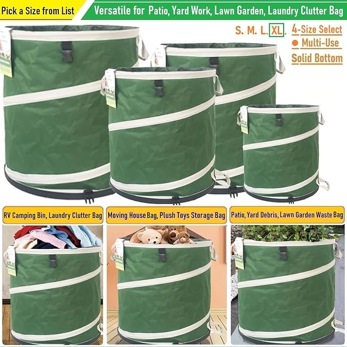 46-Gallon Collapsible Trash Can (22x28 in) Hard-Shell Bottom Yard Garden Bag for Leaf Bag,Yard Waste,Debris Container,Pop-Up Recycling Bin,Camping Waste Bag,Laundry Hamper,Lawn Grass,Sods,Weeds Barrel