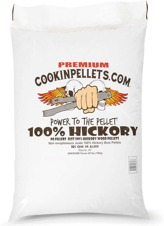 CookinPellets 40-Pound Premium Genuine Hickory Hardwood Grill Smoker Wood Pellets, No Bark, Fillers, and Flavor Oils, for Meat and Veggies (3 Pack)