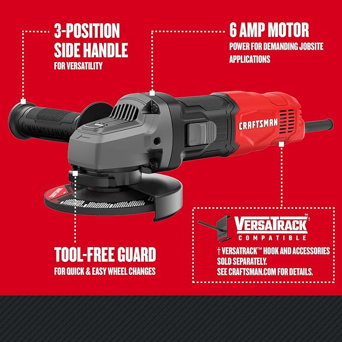CRAFTSMAN Small Angle Grinder Tool 4-1/2 inch, 6 Amp, 12,000 RPM, Corded (CMEG100)