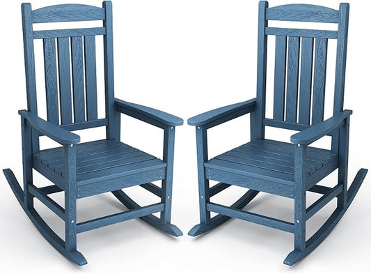 KINGYES HDPE Patio Rocking Chair Set of 2, Outdoor Rocking Chairs Porch Rocker for Adults, Navy