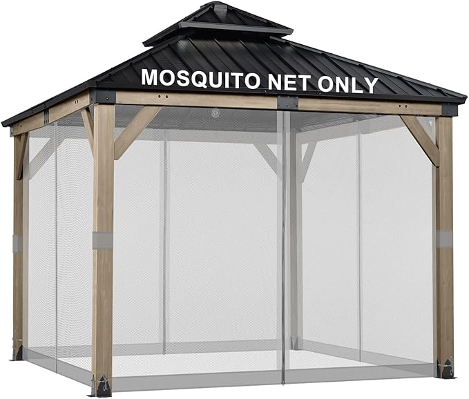 BPS 12' x 12' Gazebo Universal Mosquito Netting Screen Replacement, 4-Panel Screen Walls with Double Zippers for Outdoor Patio, Gray (Mosquito Net Only)