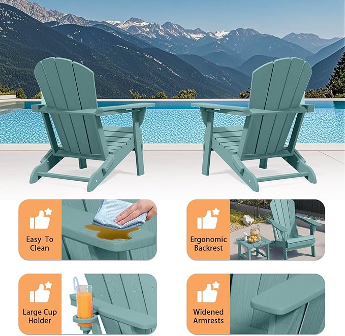 Folding Adirondack Chair, HDPE All-Weather Patio Chairs for Outdoor, Patio, Lawn, Garden, Backyard Deck, Fire Pit - Aruba