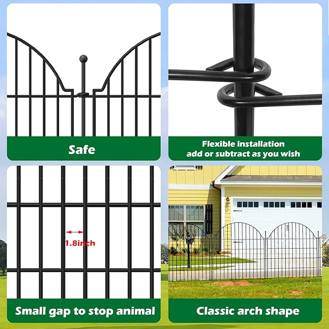 Decorative Metal Garden Fence 5 Panels, 32in (H) x 11.8ft (L) No Dig Dog Fence Outdoor for Yard, Temporary Rustproof Metal Wire Rabbit Dog Garden Border Fencing for Patio