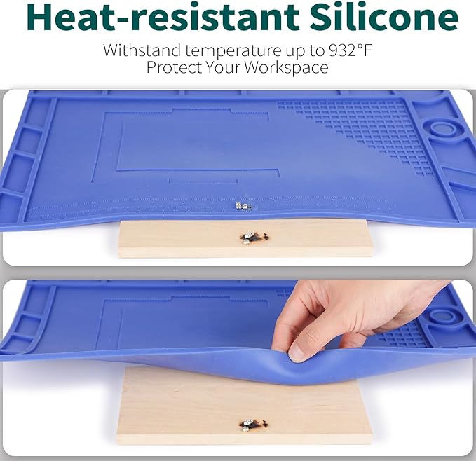 YIHUA M170 Heat-resistant Soldering Mat with Multiple Storage Slots, Built-in Ruler, Magnetic Zones, PCB Slot, Bendable Soft Silicone Soldering Mat, Dimensions 17.32*12.20*0.24 inches (440*310*6mm)
