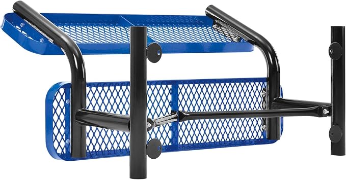 Global Industrial 4'L Heavy Duty Expanded Metal Mesh Bench with Backrest with Steel Frame, Portable Outdoor Bench, 1000 lbs Capacity, Blue, 48" L x 24" W x 33" H