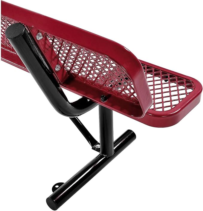 Global Industrial 8'L Heavy Duty Expanded Metal Mesh Bench with Backrest with Steel Frame, Portable Outdoor Bench, 1000 lbs Capacity, Red, 96" L x 24" W x 33" H