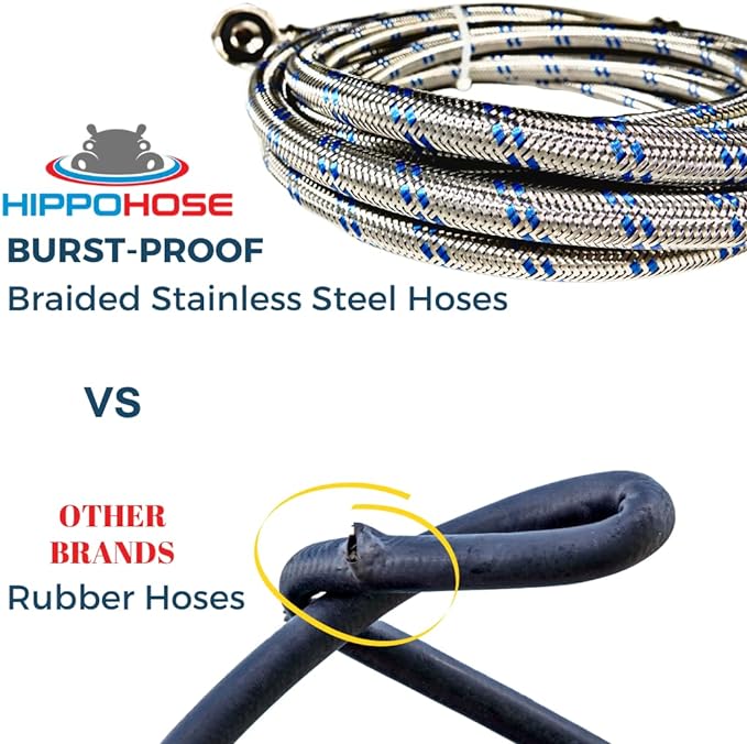 Washing Machine Hoses (12 FT) - Double 90° Elbow to Fit Tight Spaces - OCTAGON Connections for Easy & Secure Tightening - Burst Proof Water Supply Line (2 Pack) - Universal Fit to All Wash Machines