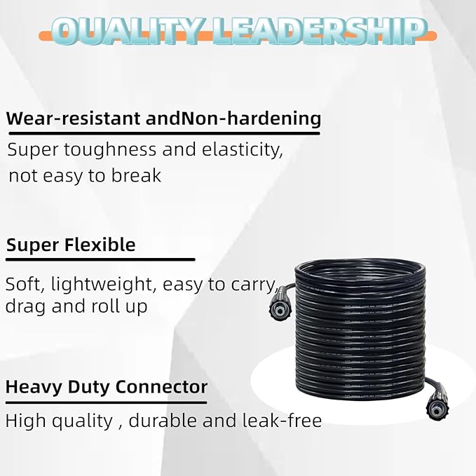 Pressue Washer Hose 50ft x 1/4", Upgrade Super Flexible Kink Resistant Heavy Duty High Pressure Hose 4000psi, Universal Electric Power Wash Extension Replacement Hose