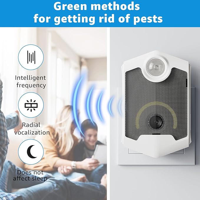 Ultrasonic Pest Repeller, Electronic Repellent Plug-in with Night Light & Flashing, Repel Mice, Rats, Roaches, Ants, Spiders, Mosquitoes, Bugs, for Home, Kitchen, Garage, Office, Warehouse - 1 Pack