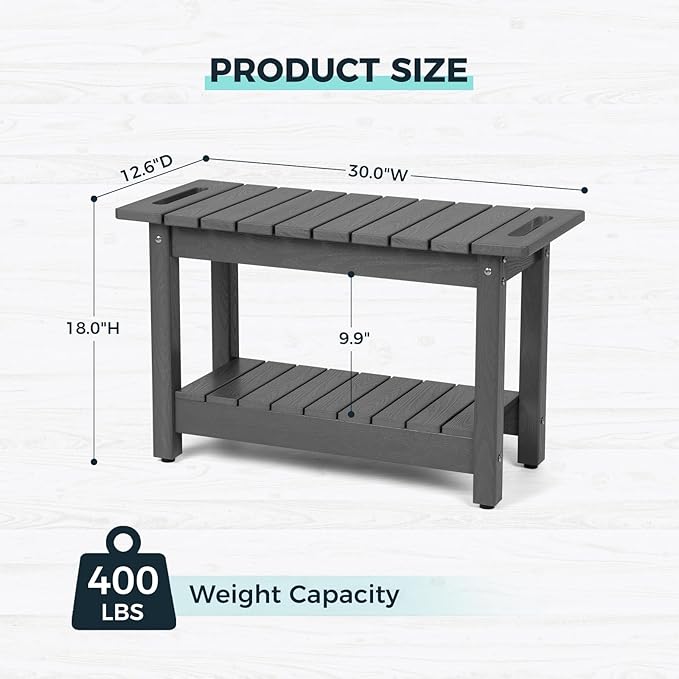 30" Shower Bench, Waterproof Poly Lumber Shower Stool for Shaving Legs, Shower Chair Seat Holds up to 400lbs, Bathroom Bench for Inside Shower, Non-Slip (Grey)