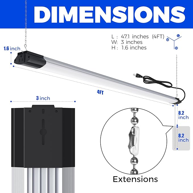 Barrina BS84 LED Shop Lights for Workshop 4FT, 84W, 10000LM, 6500K Linkable Light Fixture for Garage, Basement, Hanging or Flush Mount, ETL, 4 Packs