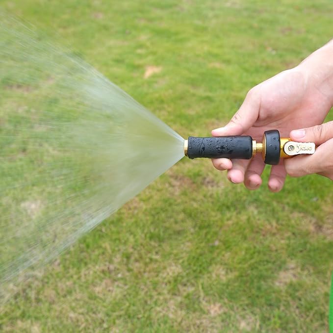 High-Pressure Rubber-Coated Copper Water Hose Nozzle, Non-Slip TPR Grip, Anti-Corrosion Brass Body, Watering and Irrigation, Outdoor Cleaning