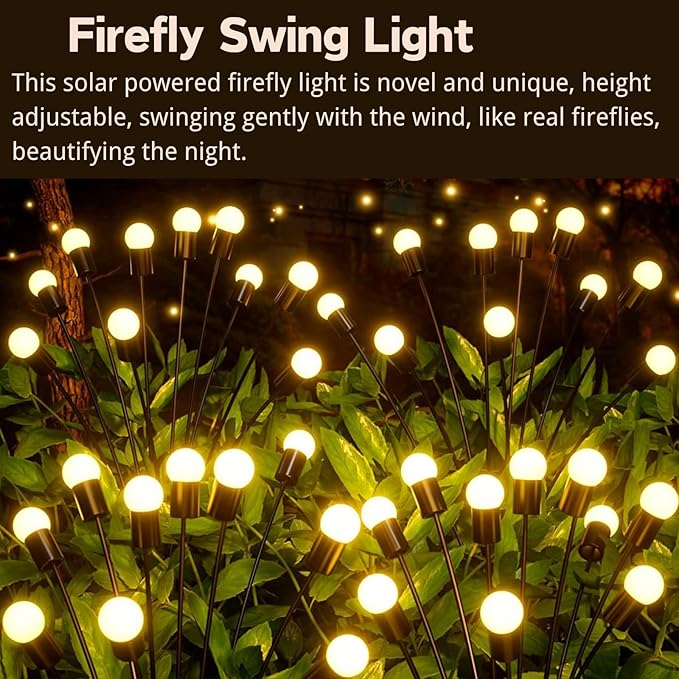 OZS 2Pack 16LED Solar Firefly Lights - Outdoor, Sway by Wind, Waterproof for Garden Pathway Decoration (Warm White)