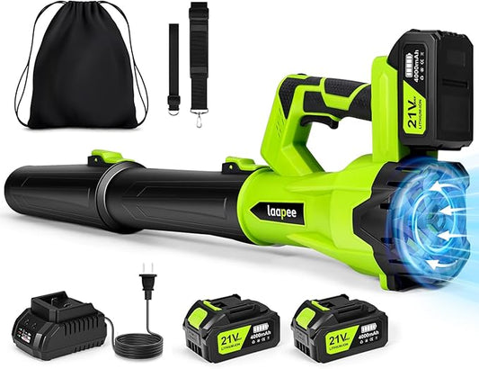 Leaf Blower Cordless,Electric Leaf Blower with 2 4.0Ah Battery Powered and Fast Charger, Lightweight Cordless Blowers for Lawn Care and Dust,Snow,6 Speed Control
