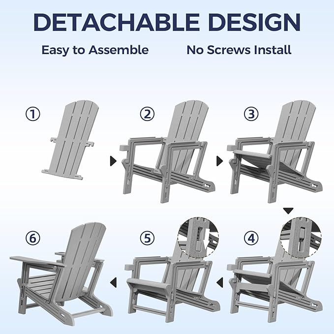 FONTOI Adirondack Chair, Plastic Outdoor Patio Adirondack Chairs with Cup Holder, 400 LBS Capacity Recliner Chair Garden Chair for Backyard Lawn Beach Set of 2 Grey