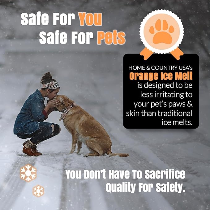 Peach Country Orange Ice Melt -25°F Effective, Pet Safe Eco-Friendly De-Icer, Fast-Acting Granules for Driveways, Walkways & Entryways, 45 lb Pail