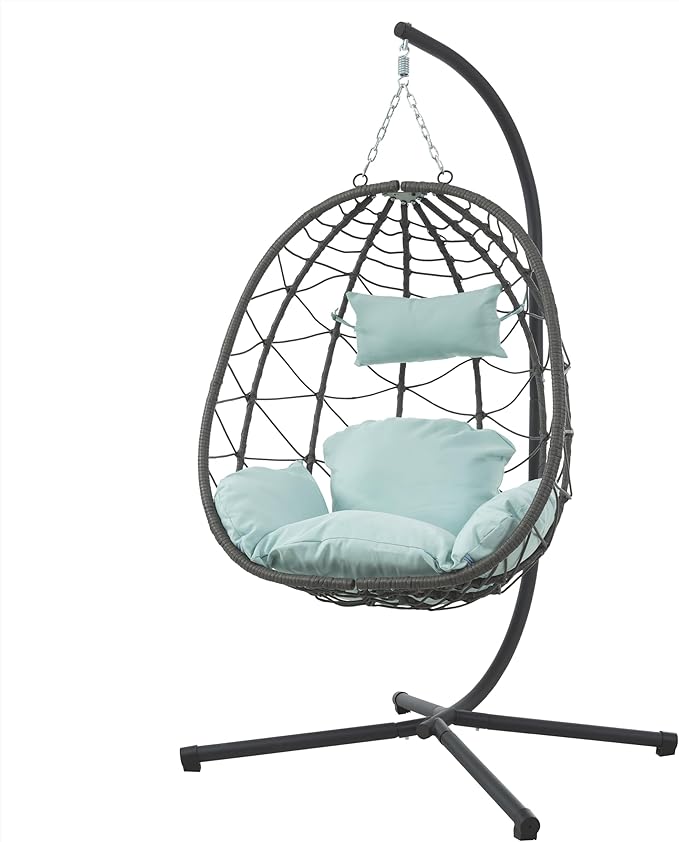 Egg Chair with Stand Wicker Hanging Swing Chair for Patio Balcony Indoor Outdoor Living Room Bedroom Includes Cushion for Comfort