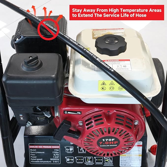 3/8" Non Marking Pressure Washer Hose 150 FT,Kink Resistant Power Washer Replacement Hose Steel Wire Braided for Hot and Cold Water, with M22 14mm to 3/8" Swivel Quick Connect, 5000 PSI (150FT)