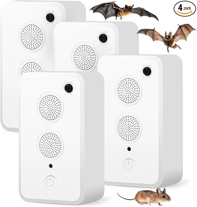 2025 4 PCS Ultrasonic Bat Repellent - Keep Bats Away from Attic, Porch & House | Rechargeable Bat Deterrent for Indoor & Outdoor Use | Safe for Humans and Pets