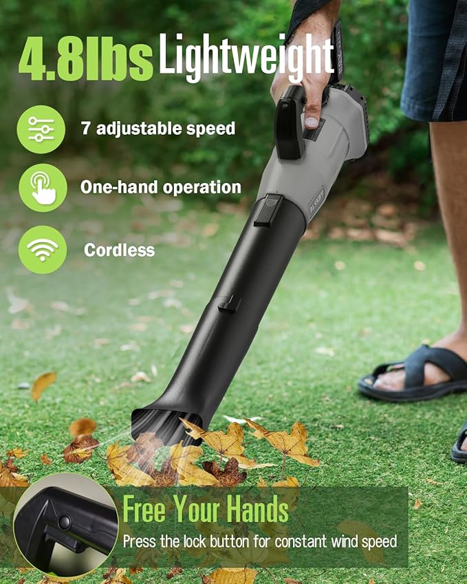 Cordless Leaf Blower - 2x3Ah Battery, 530CFM 170MPH, Powerful Battery Powered Leaf Blower Cordless with Battery and Charger, 7-Speed Control, 2 Extended Tubes for Yard, Lawn & Garden