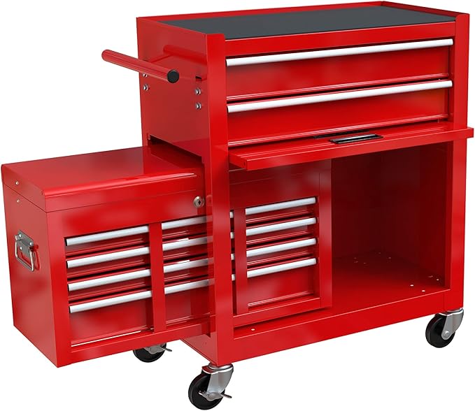 8 Drawers Rolling Tool Box Organizer,High Capacity Tool Chest with Wheels,Lockable Rolling Tool Chest with Bottom Cabinet, Tool Box Rolling Workshop Storage Cabinet (8 Drawers(Red))