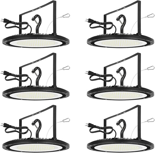 6 Pack 200W High Bay Led Lights, High Brightness 28000 LM with US Plug 5ft Cable,5000K,100V-277V, UFO Led High Bay Light for Warehouse Workshop Factory Barn Garage