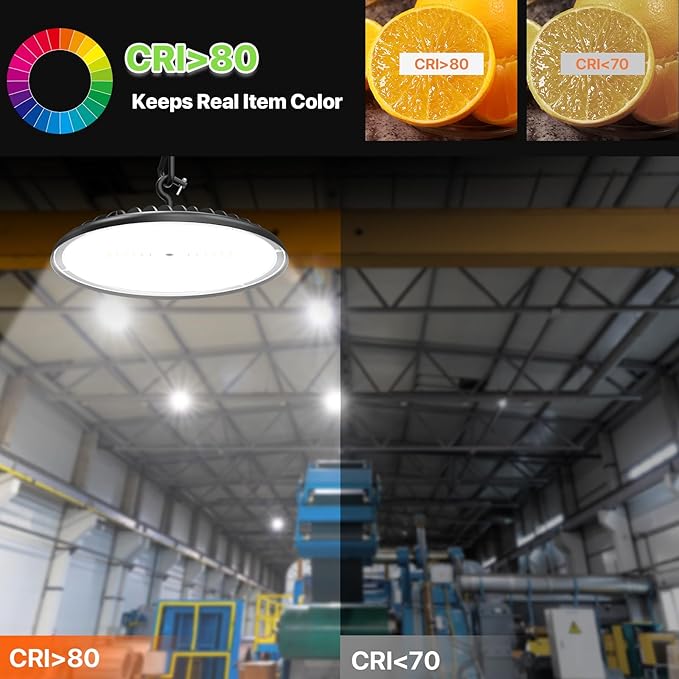 Glitgate LED High Bay Light 200W, 28000LM 5000K UFO High Bay LED Light with US Plug, Hanging Hook, IP65 Waterproof Commercial Bay Lighting for Barn, Warehouse, Factory ETL Listed