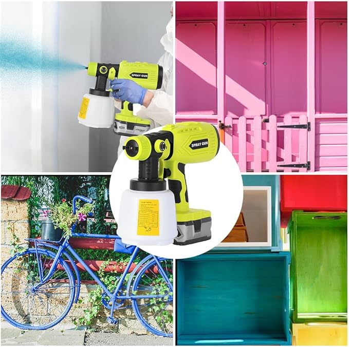 Paint Sprayer Compatible with Ryobi 18V Battery, 200W HVLP Spray Paint Gun Tool with Brushless Motor and Copper Nozzle, Easy to Clean, for Furniture, Fence, Walls, Ceiling, Door etc. (No Battery)