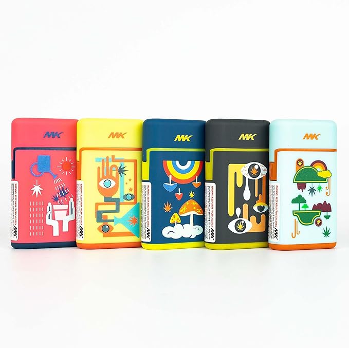 MK Lighter 5-Pack Torch Flame Pocket Lighters, Refillable and Multipurpose, Ideal for Candles, BBQ, Camping, and Everyday Use (Trip-5PC)