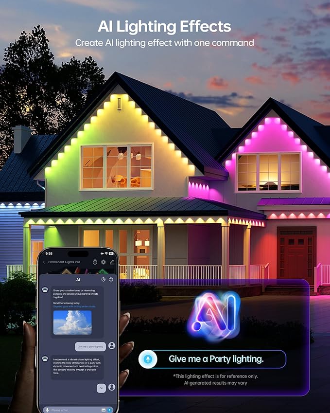 ASAHOM Permanent Outdoor Light Pro S108C, 150FT with 108 RGBCW 70lm LED, WLED Integration, AI Lighting, 30000 Lighting Effect Combination, IP67 Waterproof for Christmas New Year Daily Decor, White