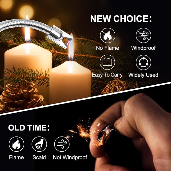2 Pack Plasma Arc Electric Lighters Rechargeable - USB Long Reach for Scented Candles, BBQ Grill & Camping - Windproof Design Lighters-Black and Red - Stocking Stuffers for Him & Her