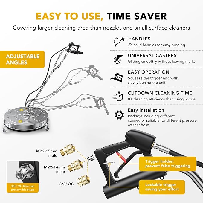 EVEAGE 30" Pressure Washer Surface Cleaner, Dual Handle Stainless Steel Power Washer Surface Cleaner with 4 Wheels, 4000 PSI, Professional Grade Perfect for Driveways, Sidewalks,Concrete Cleaning
