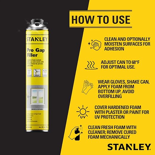 STANLEY F902P Pro Gap Filler - (2x24oz) Window & Door Filler, Gaps & Cracks, Expanding Spray Foam Sealant | Gun Use, Gun NOT Included | 24 Oz, 2 Pack