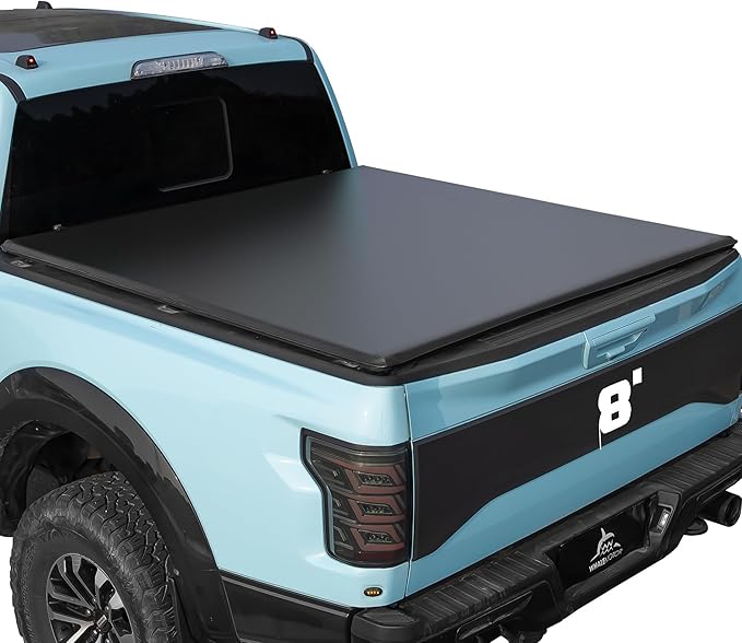 Truck Bed Tonneau Cover Compatible with Chevy Silverado & GMC Sierra 1500 2500 3500 HD 2010-2025 8 ft Long Box(No CarbonPro Bed), Soft Folding Style((Quad Fold)