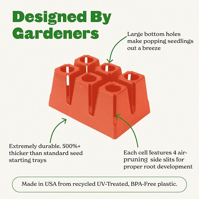 Epic Gardening Reusable Seed Starter Tray - 6 Cell/72 Seedling Starter Trays - Easy Watering, Indoor Greenhouse, Plant Starter, Gardener-Friendly for Seedlings | UV-Treated & BPA-Free - Terracotta