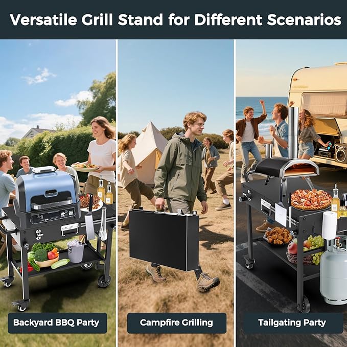 Portable Griddle Stand for Blackstone 17 Inch & 22 Inch - Heavy-Duty Grill Table for Blackstone, Ooni Pizza Oven, Ninja Outdoor Grill Cart with Wheels, Gas Tank Holder & Storage