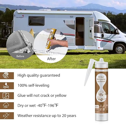 Self Leveling RV Roof Sealant White, 4 Pack Camper Roof Sealant, Lap Sealants for RVs Roofs, Waterproof Flexible RVs Sealants and Caulk for Trailer, Maintenance, Repair