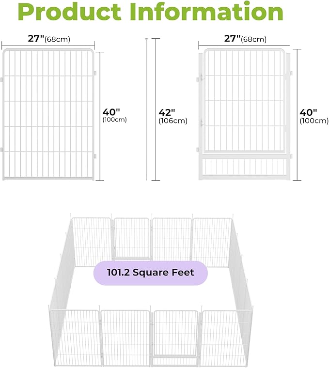 SunsGrove Tall Garden Fence with Gate, 45 in(H) x 35.7 ft(L) 16 Panels Heavy Duty Metal Animal Barrier Fence for Yard, Suitable for Indoor or Outdoor Dog Pet Fence, Garden Fence Border, White